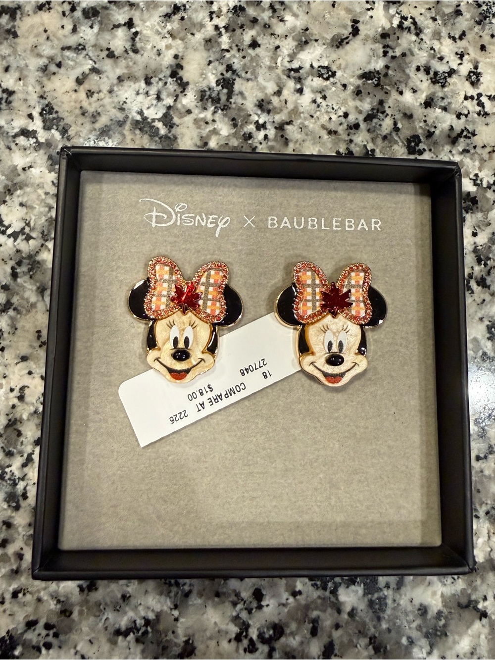 Disney x BaubleBar Autumn Minnie Mouse with Orange Plaid Bow Earrings